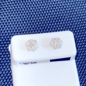 14K Genuine diamond white gold Sparkling flower Cluster Stud screw back Earrings